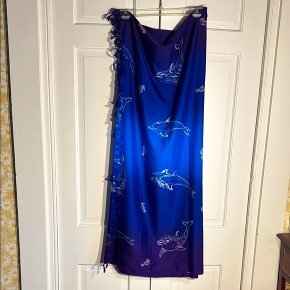 Blue Gradient Swim Coverup with Dolphin Motifs - Picture 6 of 6